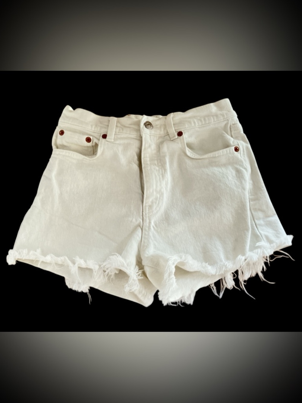 Zara White Shorts High-Rise Frayed Cotton Denim Size 4
